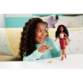 Juguete Disney Vaiana 2, muñeca de moda Vaiana Tautai flotante con 2 accesorios y parte superior que cambia de color