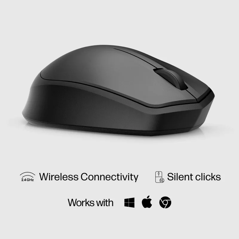 Ratón inalámbrico HP 280 Silent, para diestros, óptico, RF inalámbrico, negro