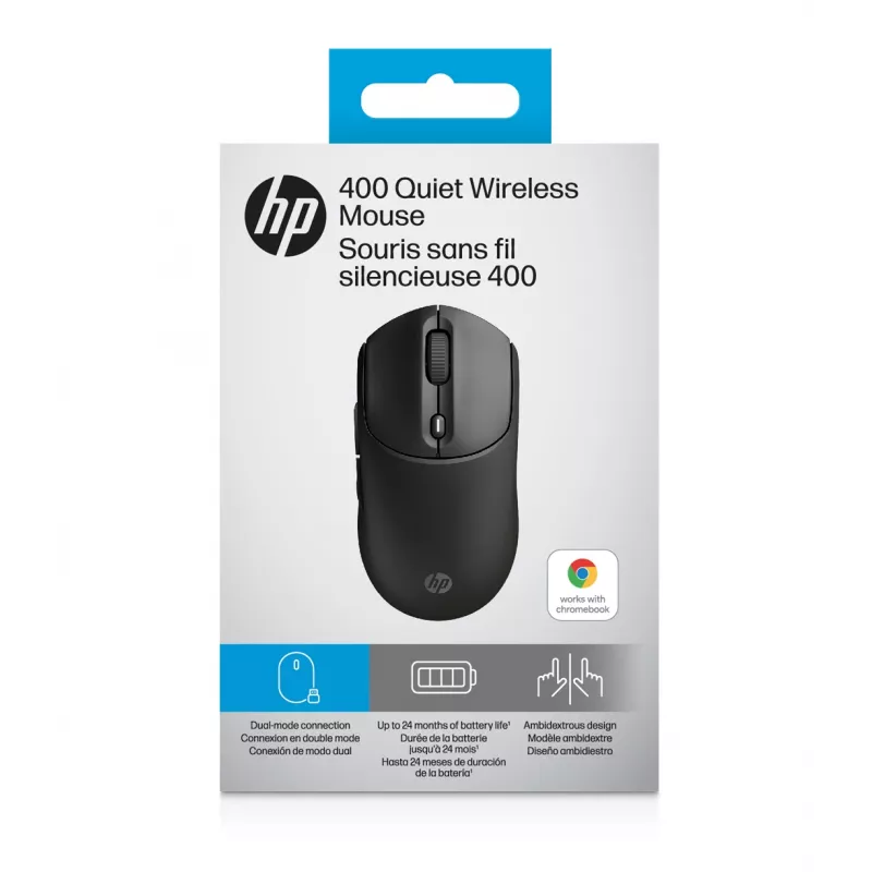 Ratón inalámbrico HP 400 Quiet negro, ambidiestro, RF inalámbrico + Bluetooth, 6000 DPI, negro