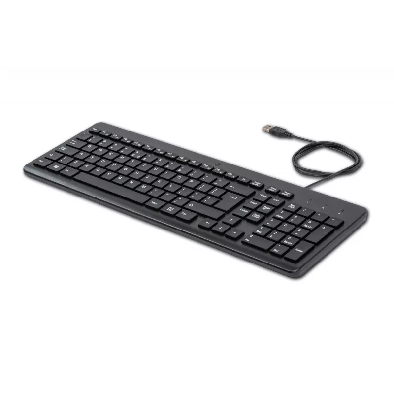Teclado con cable HP 150, tamaño completo (100 %), con cable, USB, mecánico, QWERTY, negro