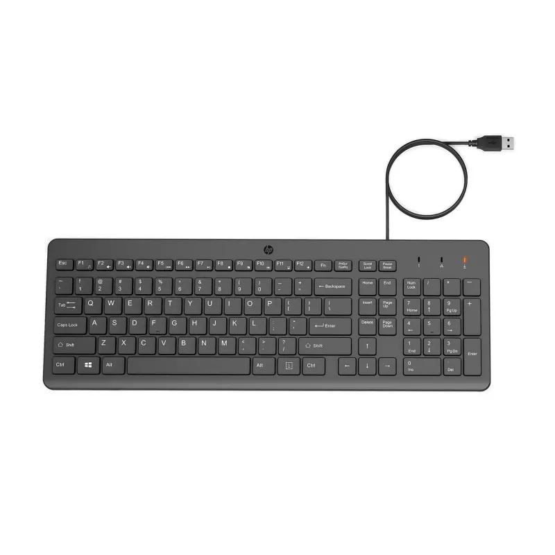 Teclado con cable HP 150, tamaño completo (100 %), con cable, USB, mecánico, QWERTY, negro