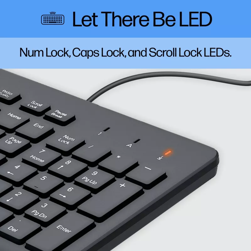 Teclado con cable HP 150, tamaño completo (100 %), con cable, USB, mecánico, QWERTY, negro
