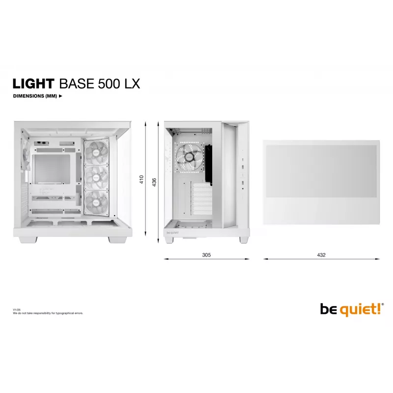 Caja de PC be quiet Light Base 500 LX White Midi Tower ATX/PS2 soporte para fuente de alimentación 3x120 mm frontal 1x120 mm trasero compatible con unidades de 2,5/3,5 pulgadas 305×436×432 mm