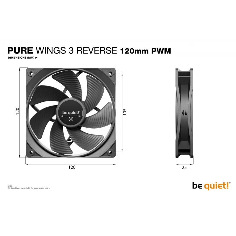 Ventilador para caja de PC be quiet! Pure Wings 3 120mm | PWM Reverse Triple-Pack 12 cm Negro 3 uds.