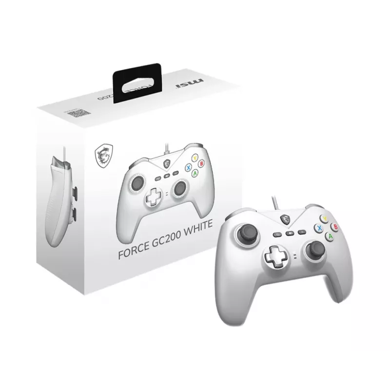 Mando de juegos USB con cable MSI FORCE GC200 WHITE — diseño ergonómico, conexión por cable