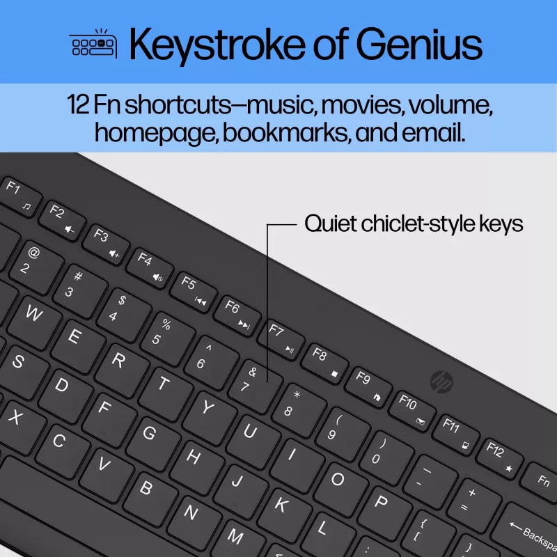 Conjunto de ratón y teclado inalámbrico HP 330, tamaño completo (100 %), inalámbrico, RF Wireless, QWERTY, negro, ratón incluido
