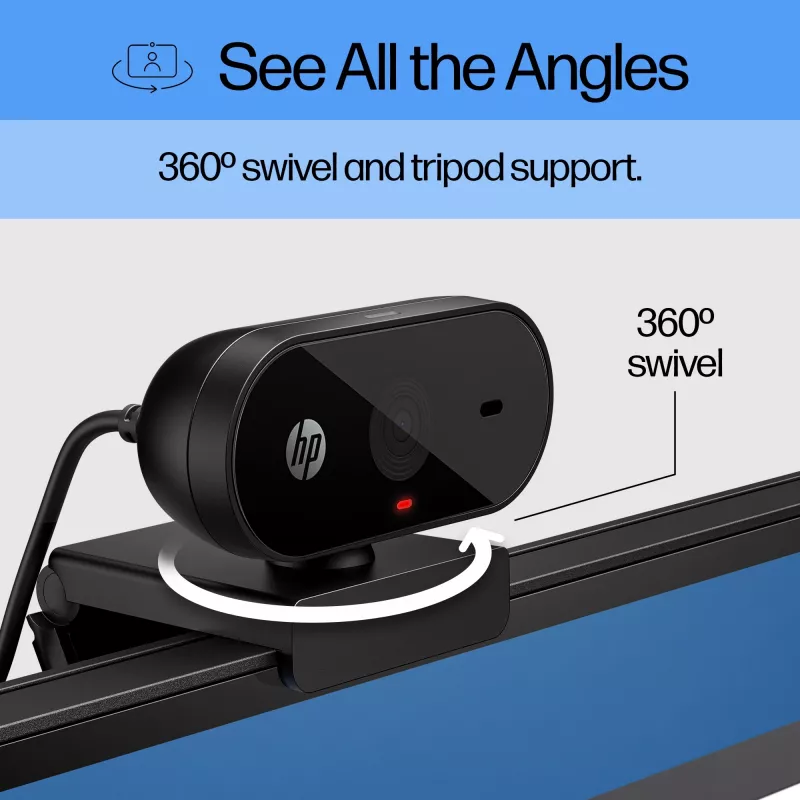 Webcam HP 320 FHD, 1920 x 1080 píxeles, Full HD, 30 fps, hogar, USB, negro