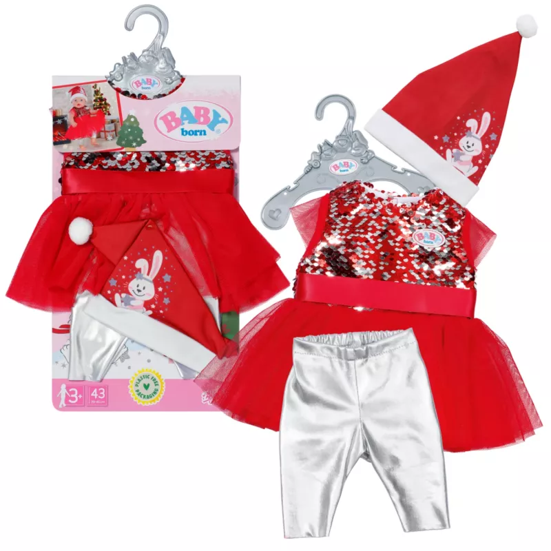 Zapf Creation BABY born vestido navideño 836118 para muñecas de hasta 43 cm, con leggings, zapatos y gorro de Navidad, a partir de 3 años