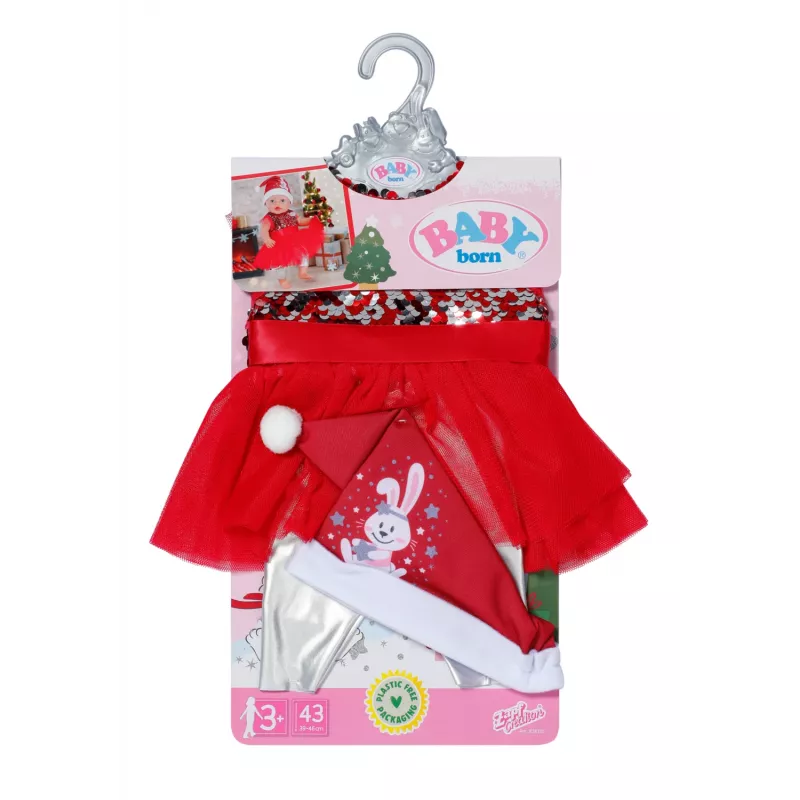 Zapf Creation BABY born vestido navideño 836118 para muñecas de hasta 43 cm, con leggings, zapatos y gorro de Navidad, a partir de 3 años
