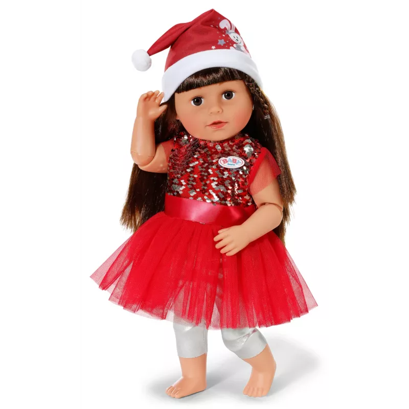 Zapf Creation BABY born vestido navideño 836118 para muñecas de hasta 43 cm, con leggings, zapatos y gorro de Navidad, a partir de 3 años