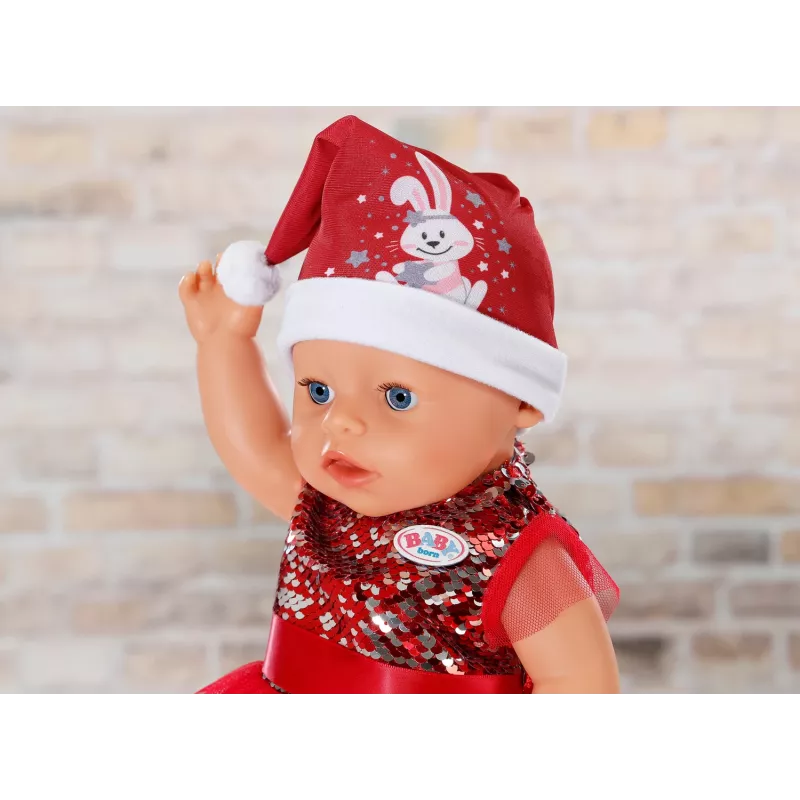 Zapf Creation BABY born vestido navideño 836118 para muñecas de hasta 43 cm, con leggings, zapatos y gorro de Navidad, a partir de 3 años