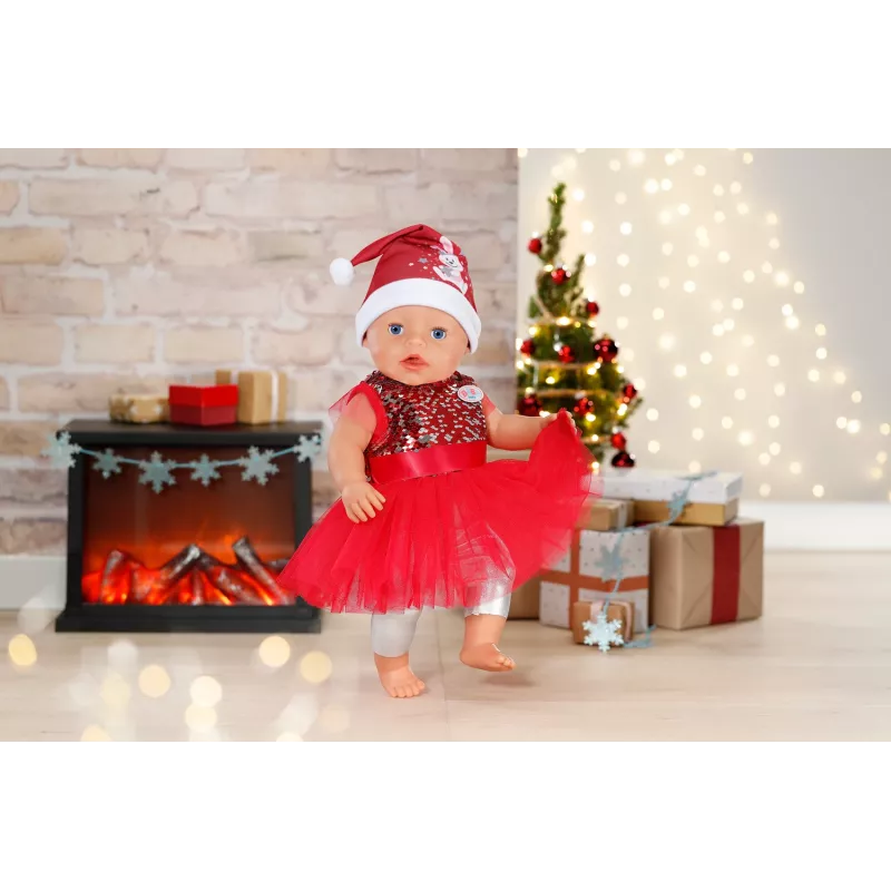 Zapf Creation BABY born vestido navideño 836118 para muñecas de hasta 43 cm, con leggings, zapatos y gorro de Navidad, a partir de 3 años