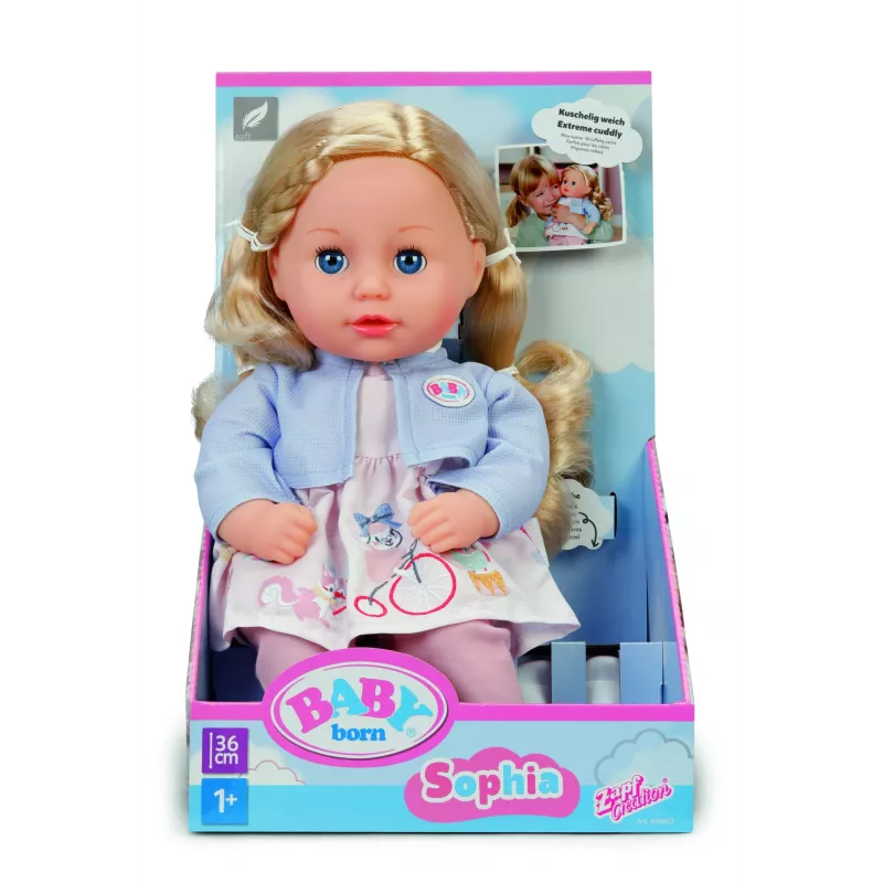 Muñeca bebé ZAPF BABY born Sophia Rose 36 cm — tela y plástico, multicolor, para niños a partir de 3 años