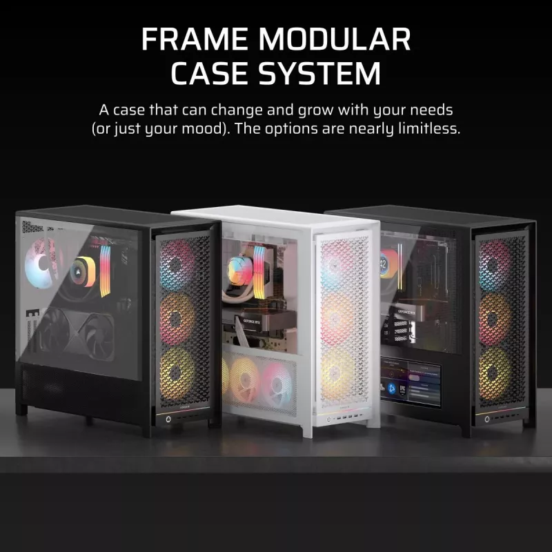 Caja semitorre para PC CORSAIR FRAME 5000D RS — negra, compatible con ATX/EATX, 3 ventiladores frontales de 140 mm, cristal templado, 250×556×542 mm