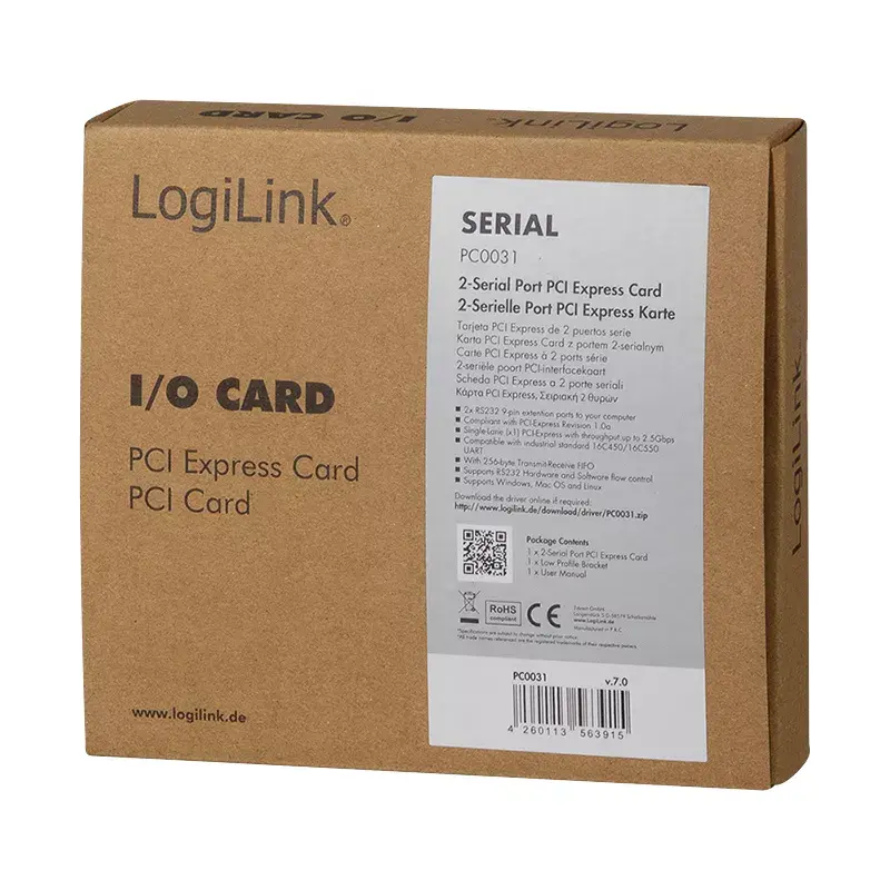 LogiLink PC0031 tarjeta de interfaz PCIe, 2x serie (COM)
