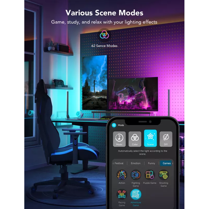 Set de iluminación inteligente Govee H6047, Wi‑Fi/Bluetooth, 12V 24W, negro, 5 uds.