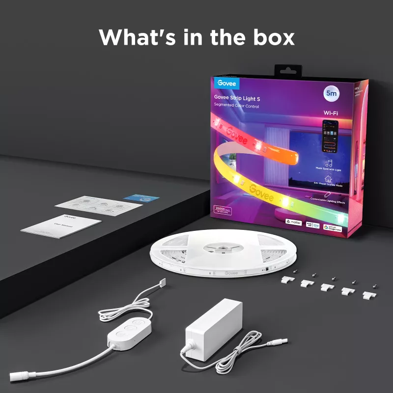 Tira LED inteligente Govee Strip Light S 5m – Wi-Fi/Bluetooth, RGBIC, 5.000 mm, blanca