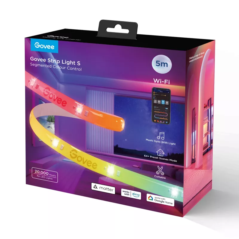 Tira LED inteligente Govee Strip Light S 5m – Wi-Fi/Bluetooth, RGBIC, 5.000 mm, blanca