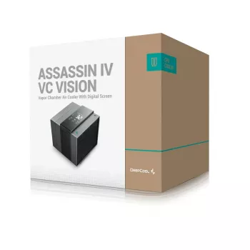 Disipador de aire DeepCool ASSASSIN IV VC VISION — doble ventilador 120/140 mm, 300 W TDP, 7 heatpipes, compatible con LGA115x/LGA1200/LGA1700/LGA20xx, negro