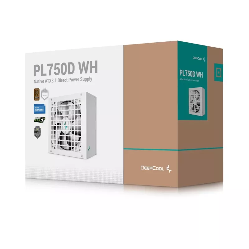 Fuente de alimentación DeepCool PL750D WH — 750 W, ATX 20+4 pines, 80 PLUS Bronze, ventilador de 120 mm, blanco
