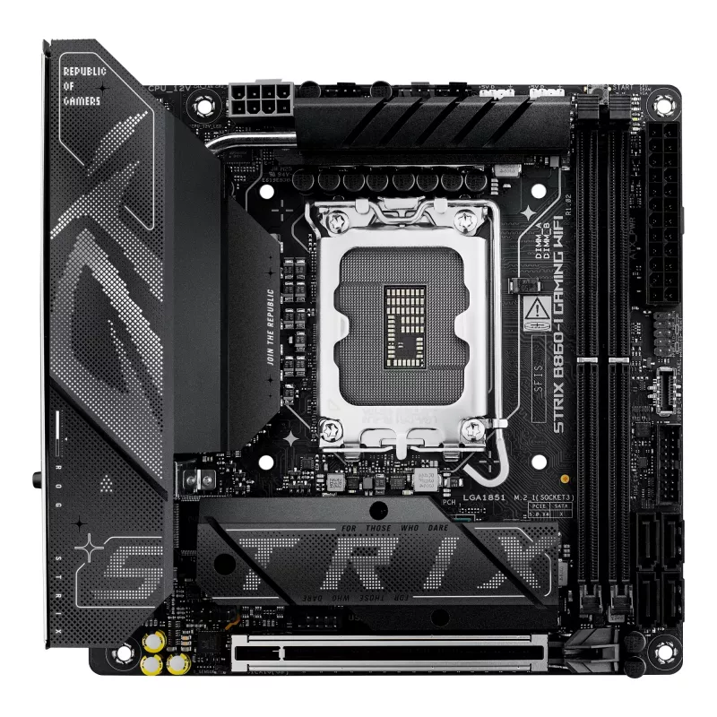 Placa base ASUS ROG STRIX B860-I GAMING WIFI — Intel B860, LGA 1851, mini ITX, 2× DDR5 DIMM (hasta 128 GB), Wi‑Fi 7, 2.5Gb LAN