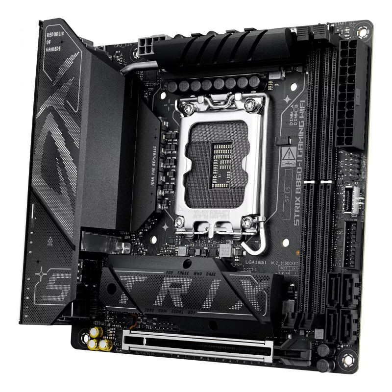 Placa base ASUS ROG STRIX B860-I GAMING WIFI — Intel B860, LGA 1851, mini ITX, 2× DDR5 DIMM (hasta 128 GB), Wi‑Fi 7, 2.5Gb LAN