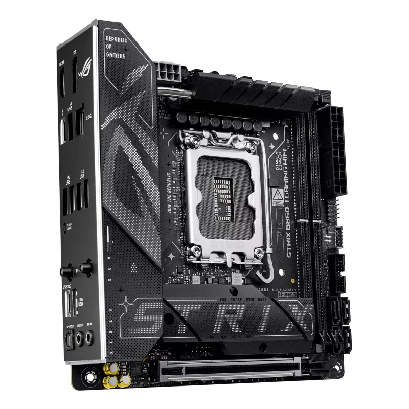 Placa base ASUS ROG STRIX B860-I GAMING WIFI — Intel B860, LGA 1851, mini ITX, 2× DDR5 DIMM (hasta 128 GB), Wi‑Fi 7, 2.5Gb LAN