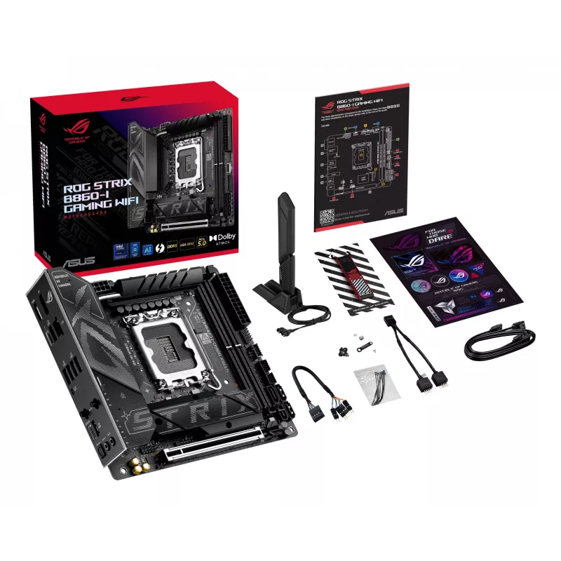 Placa base ASUS ROG STRIX B860-I GAMING WIFI — Intel B860, LGA 1851, mini ITX, 2× DDR5 DIMM (hasta 128 GB), Wi‑Fi 7, 2.5Gb LAN