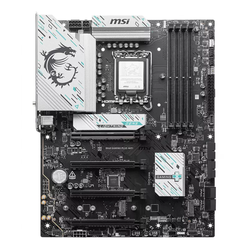 Placa base MSI B860 GAMING PLUS WIFI — Intel B860, LGA 1851, ATX, DDR5, 4x DIMM, 3x M.2, Wi‑Fi 7, 5GbE