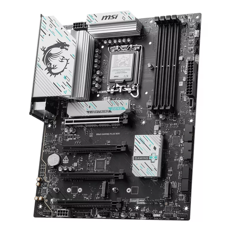 Placa base MSI B860 GAMING PLUS WIFI — Intel B860, LGA 1851, ATX, DDR5, 4x DIMM, 3x M.2, Wi‑Fi 7, 5GbE
