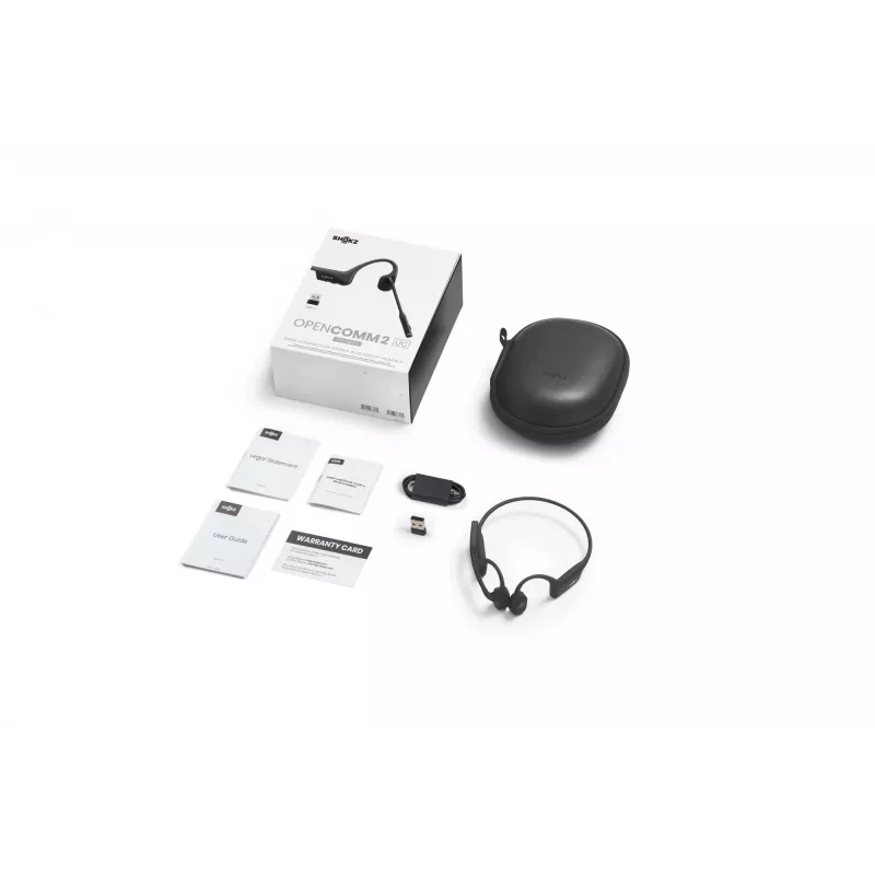 Auriculares Shokz OpenComm2 UC 2025 — auriculares de conducción ósea inalámbricos, 16 h de conversación, USB Type-A/Type-C, ANC, 29 m de alcance, negro