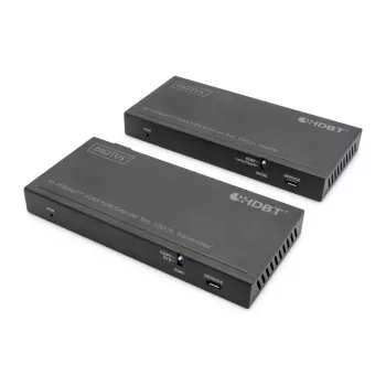 Set extensor KVM HDBaseT DIGITUS. 150m 4K/60Hz. USB 2.0. PoC. IR. Negro