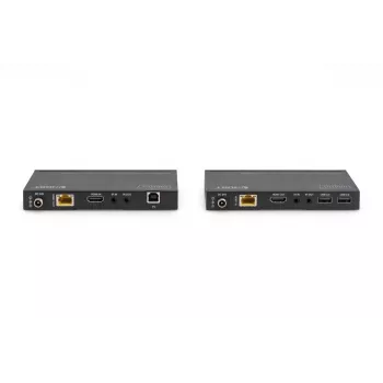 Set extensor KVM HDBaseT DIGITUS. 150m 4K/60Hz. USB 2.0. PoC. IR. Negro