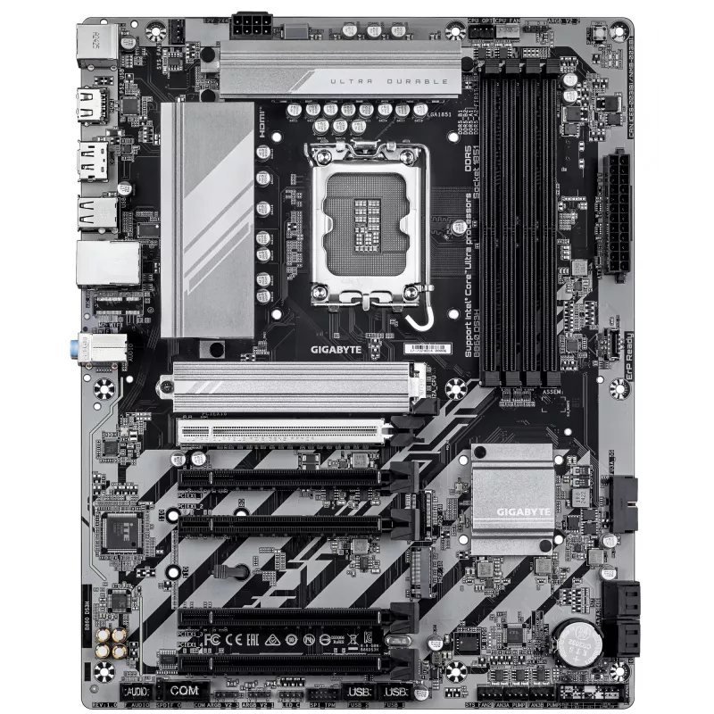 Placa base GIGABYTE B860 DS3H – Compatible con CPUs Intel Core Ultra, VRM de 8+1+2+2 fases, hasta 9066 MHz DDR5, 1x PCIe 5.0 + 1x PCIe 4.0 M.2, LAN 2,5 GbE, USB 3.2 Gen 2x2