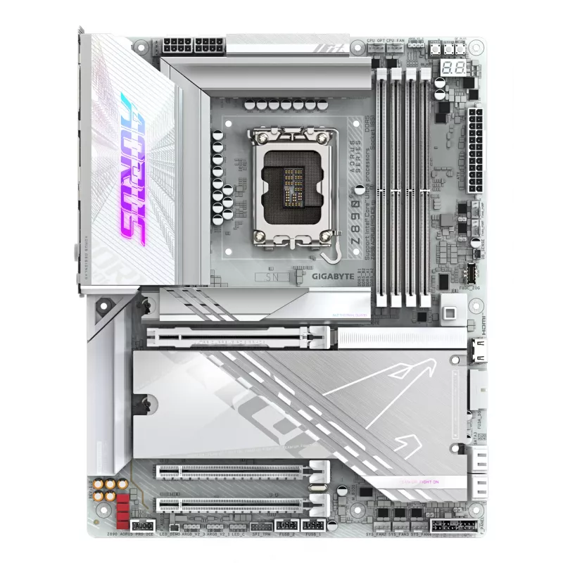 Placa base GIGABYTE Z890 AORUS PRO ICE — Intel Z890, LGA 1851, ATX, DDR5, 4x DIMM, 4x M.2, LAN 2.5Gb, Wi‑Fi