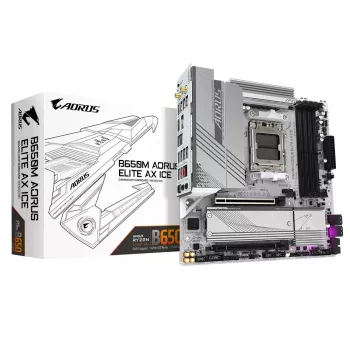 Placa base GIGABYTE B650M AORUS ELITE AX ICE - CPUs AMD Ryzen serie 9000, VRM de 12+2+2 fases, hasta 8000 MHz DDR5 (OC), 1xPCIe 5.0 + 1xPCIe 4.0 M.2, LAN 2,5 GbE, WLAN 6E, USB 3.2 Gen 2x2