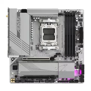 Placa base GIGABYTE B650M AORUS ELITE AX ICE - CPUs AMD Ryzen serie 9000, VRM de 12+2+2 fases, hasta 8000 MHz DDR5 (OC), 1xPCIe 5.0 + 1xPCIe 4.0 M.2, LAN 2,5 GbE, WLAN 6E, USB 3.2 Gen 2x2