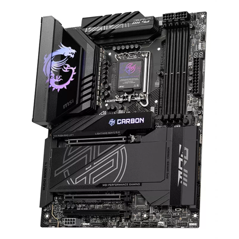 Placa base MSI MPG Z890 CARBON WIFI ATX — Intel LGA1851, Z890, DDR5, 4x DIMM, 5x M.2, Wi‑Fi 7, LAN 2,5Gb