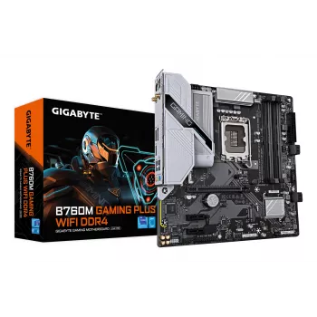 Placa base GIGABYTE B760M GAMING PLUS WIFI DDR4 – Compatible con CPUs Intel Core de 14.ª gen., VRM de 4+1+1 fases, hasta 5333 MHz DDR4 (OC), 2x PCIe 4.0 M.2, Wi-Fi 6, LAN 1 GbE, USB 3.2 Gen 1
