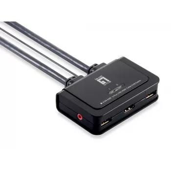 Switch KVM LevelOne de 2 puertos USB HDMI con cable, 1920 x 1200 píxeles, Negro, Gris