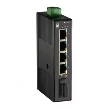 Switch industrial LevelOne 5 puertos Fast Ethernet, carril DIN, 1 x fibra multimodo SC, -20 °C a 70 °C