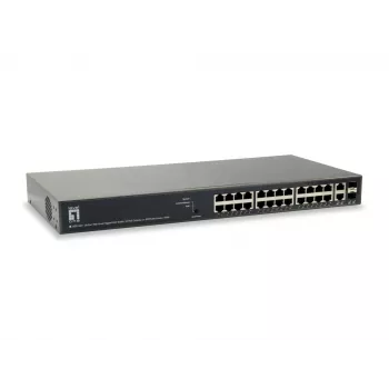 LevelOne TURING Switch Gigabit PoE Web Smart de 26 puertos, 24 salidas PoE, 2 x SFP/RJ45 combo, 185W, 802.3at/af PoE
