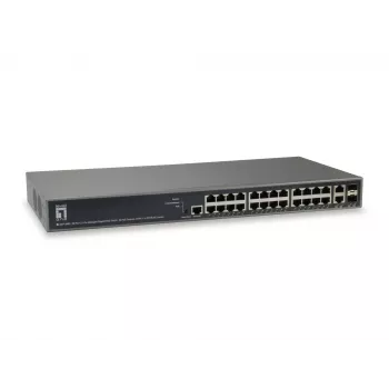 Switch PoE Gigabit gestionado L3 Lite LevelOne TURING 26 puertos, 24 salidas PoE, 370 W, 2 x combo SFP/RJ45