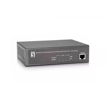 LevelOne Switch Fast Ethernet PoE de 5 puertos, 802.3at/af PoE, 4 salidas PoE, 65W