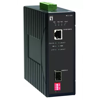 LevelOne IEC-2000 conversor de medios industrial Gigabit de RJ45 a SFP, IP30, 12-48 V DC, aluminio, negro