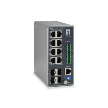 Switch industrial Gigabit gestionado L3 Lite LevelOne TURING 12 puertos, 8 salidas PoE, 240 W, 802.3at/af PoE, 4 x SFP, -40 °C a 75 °C