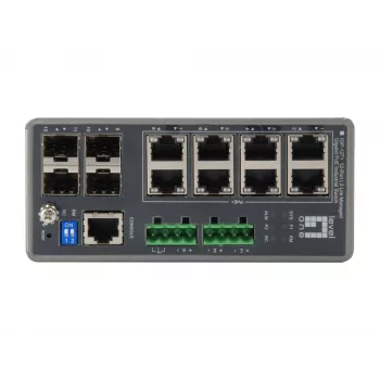 Switch industrial Gigabit gestionado L3 Lite LevelOne TURING 12 puertos, 8 salidas PoE, 240 W, 802.3at/af PoE, 4 x SFP, -40 °C a 75 °C