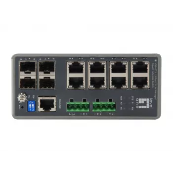 Switch industrial Gigabit gestionado L3 Lite LevelOne TURING 12 puertos, 4 x SFP, carril DIN, -40 °C a 75 °C