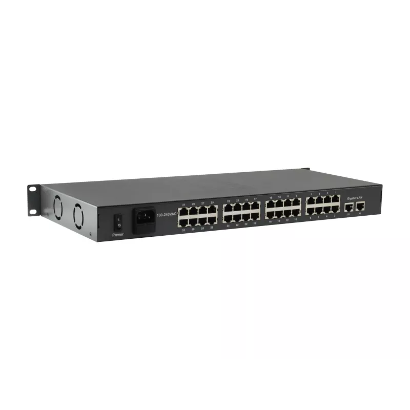 LevelOne Switch PoE Fast Ethernet de 34 puertos, 802.3at/af PoE, 32 salidas PoE, 2 x Gigabit RJ45, 380W