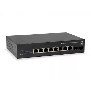LevelOne Switch PoE Gigabit Web Smart de 10 puertos, 8 salidas PoE, 2 x Gigabit SFP, 70W